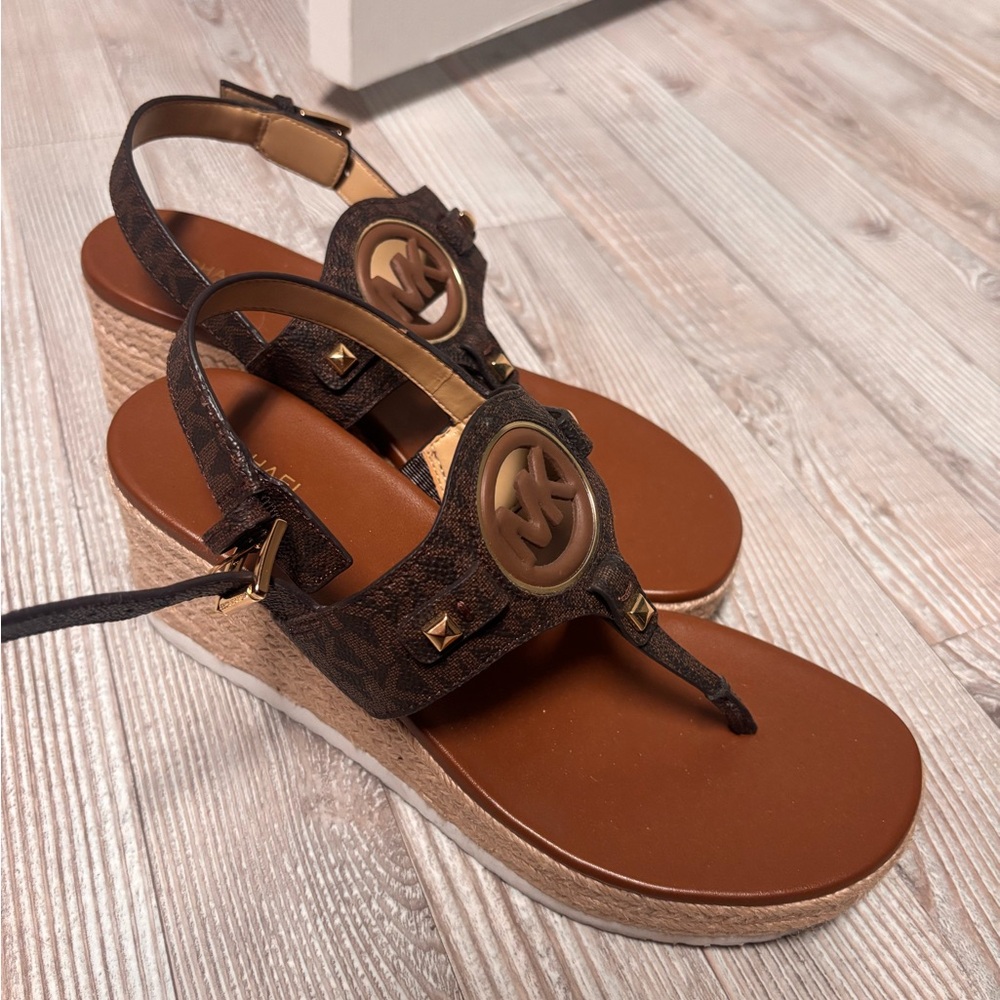 Michael Kors Tan and Brown Wedge Sandals